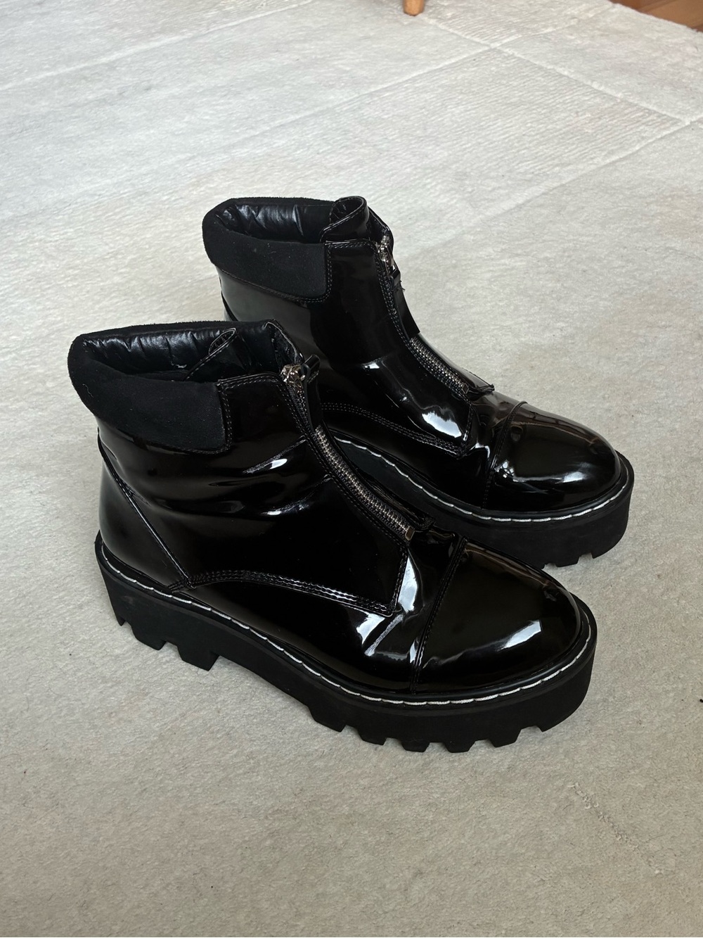 Lamoda Black Patent Leather Ankle Boots